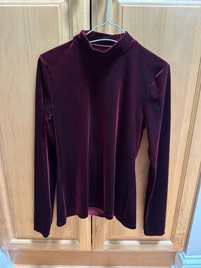 Abercrombie & Fitch Burgundy Velvet Mock Neck Top XS Stretch